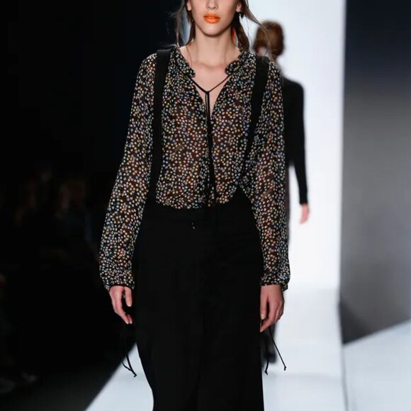 Dorothee Schumacher AW/16 Runway Black-Floral Silk-Crepe Tie Blouse - Picture 1 of 11